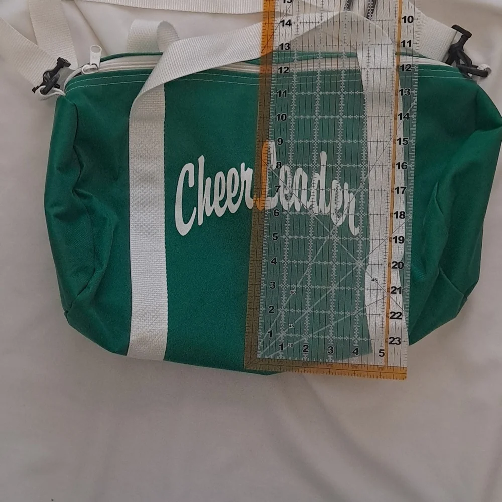 Green and White Cheerleader Canvas Barrel Duffle Gym Bag